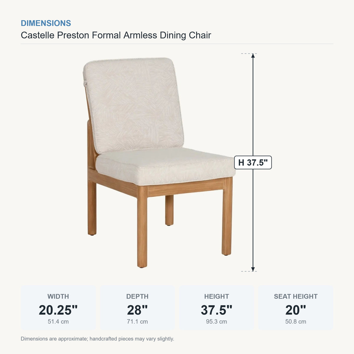 Castelle Preston Formal Armless Dining Chair dimensions