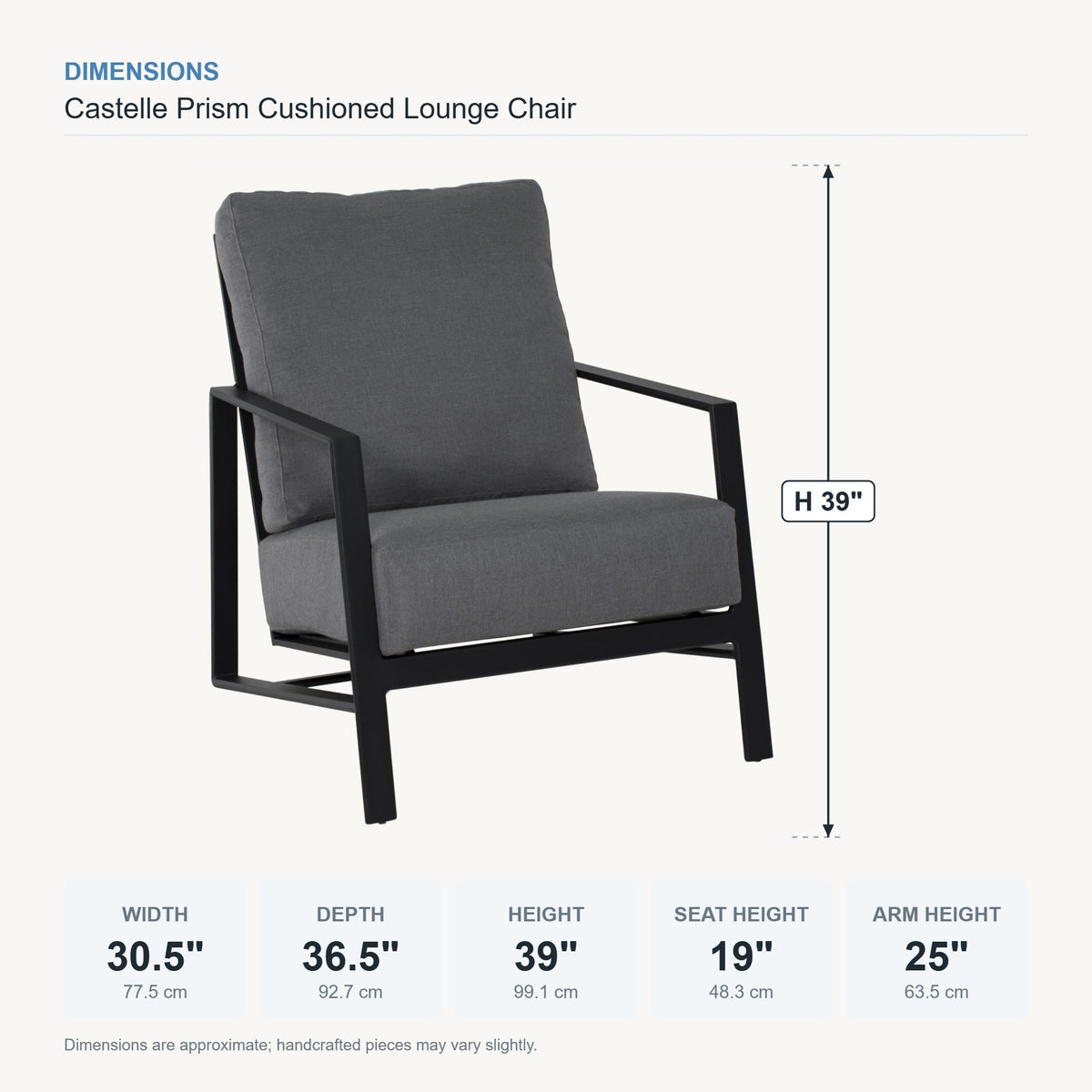 Castelle Prism Cushioned Lounge Chair dimensions