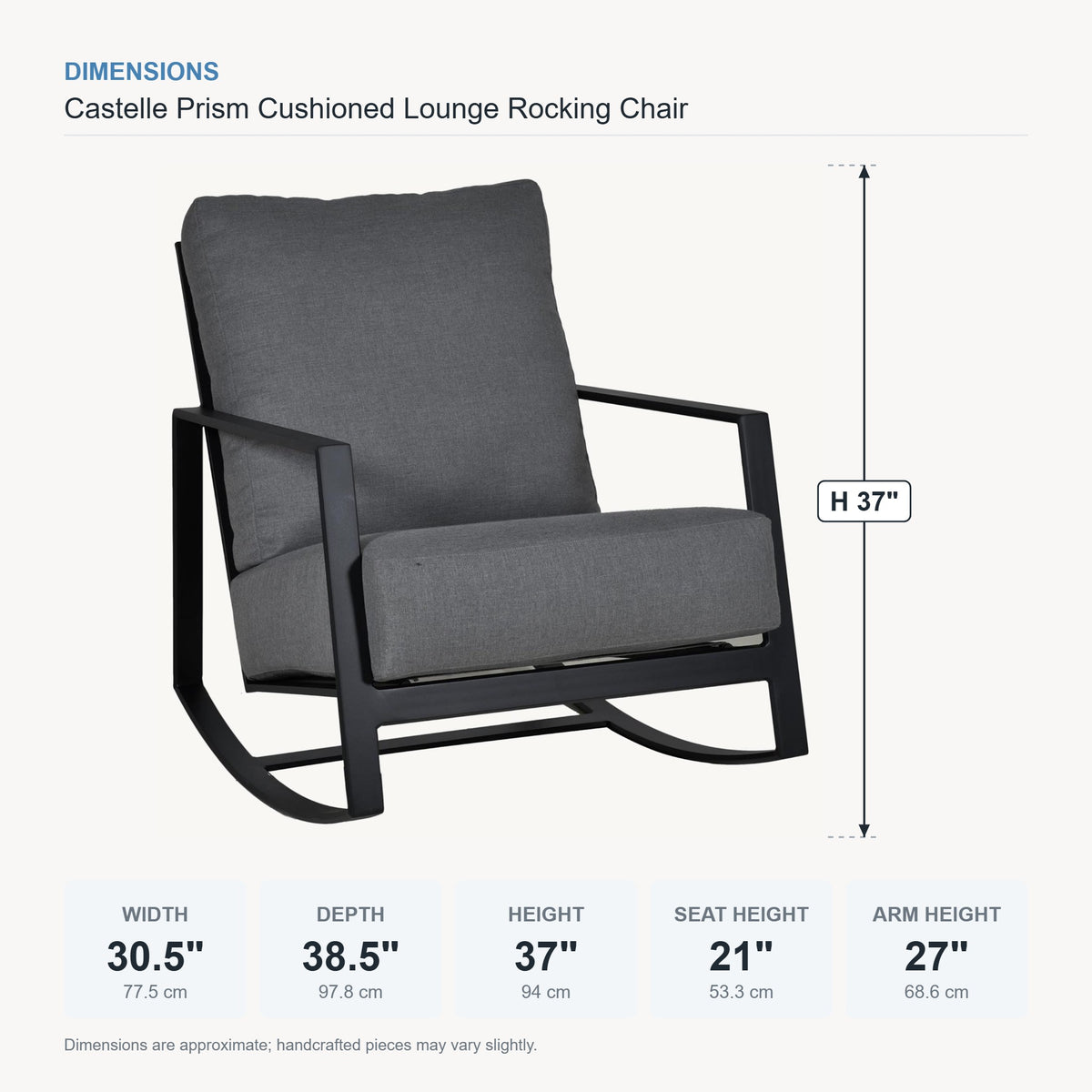Castelle Prism Cushioned Lounge Rocking Chair dimensions