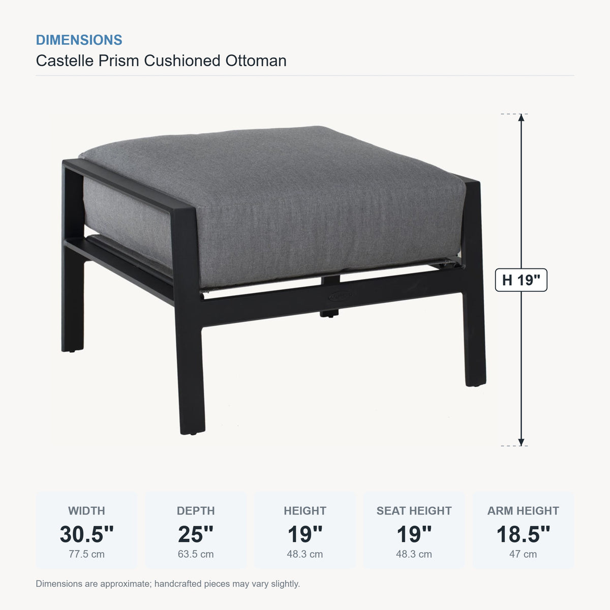 Castelle Prism Cushioned Ottoman dimensions