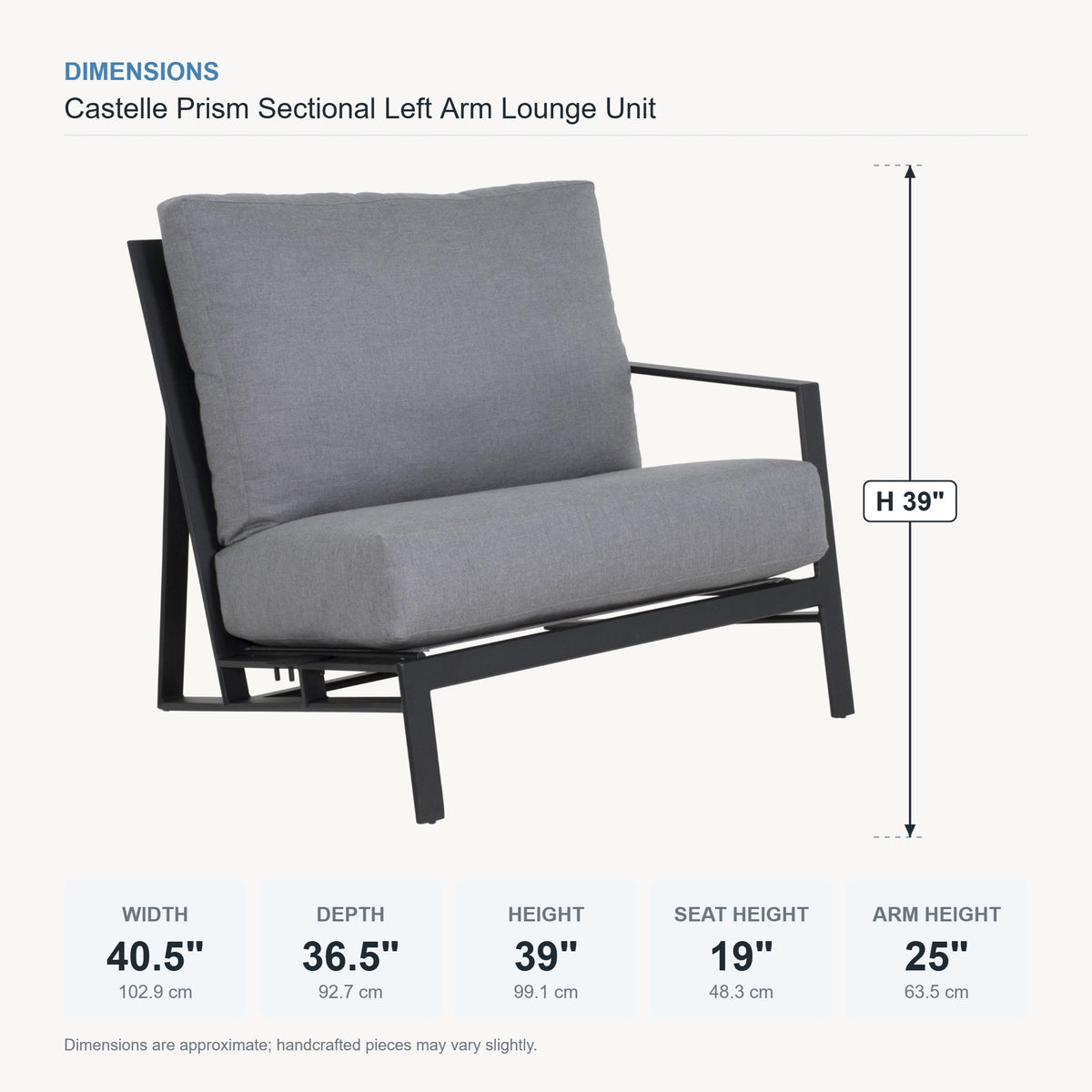 Castelle Prism Sectional Left Arm Lounge Unit dimensions