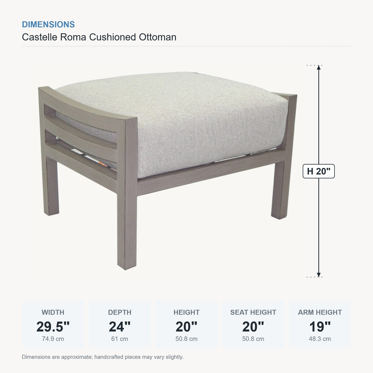 Castelle Roma Cushioned Ottoman dimensions