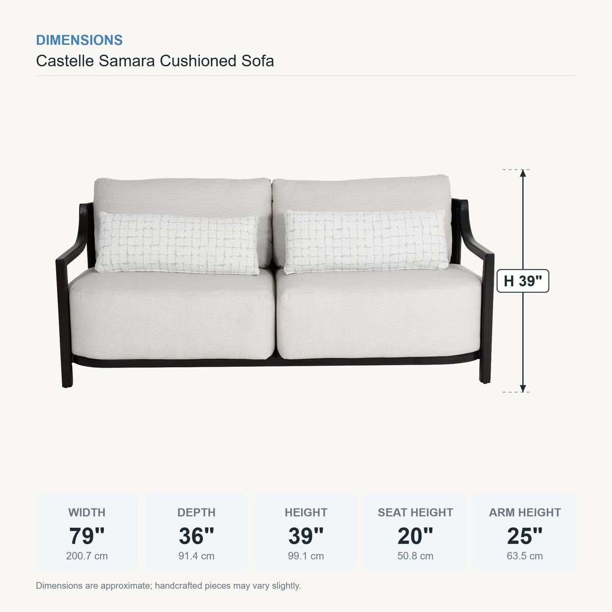 Castelle Samara Cushioned Sofa dimensions