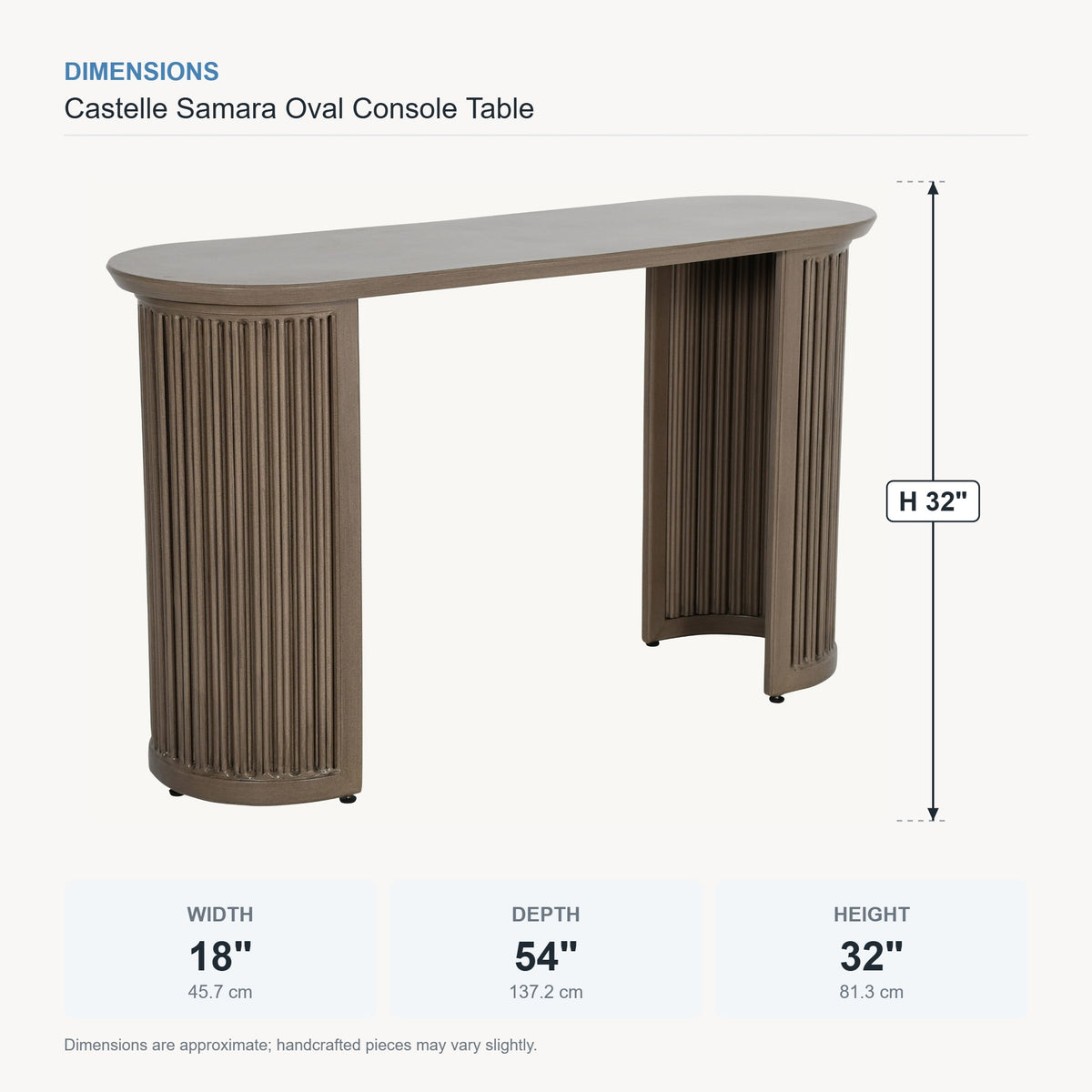 Castelle Samara Oval Console Table dimensions