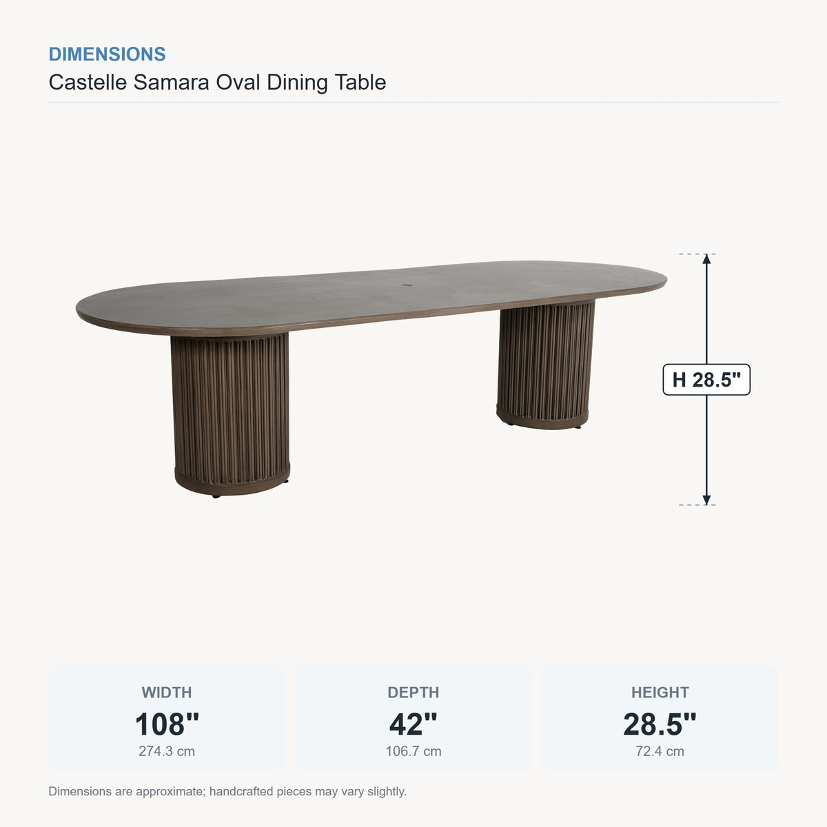 Castelle Samara Oval Dining Table dimensions