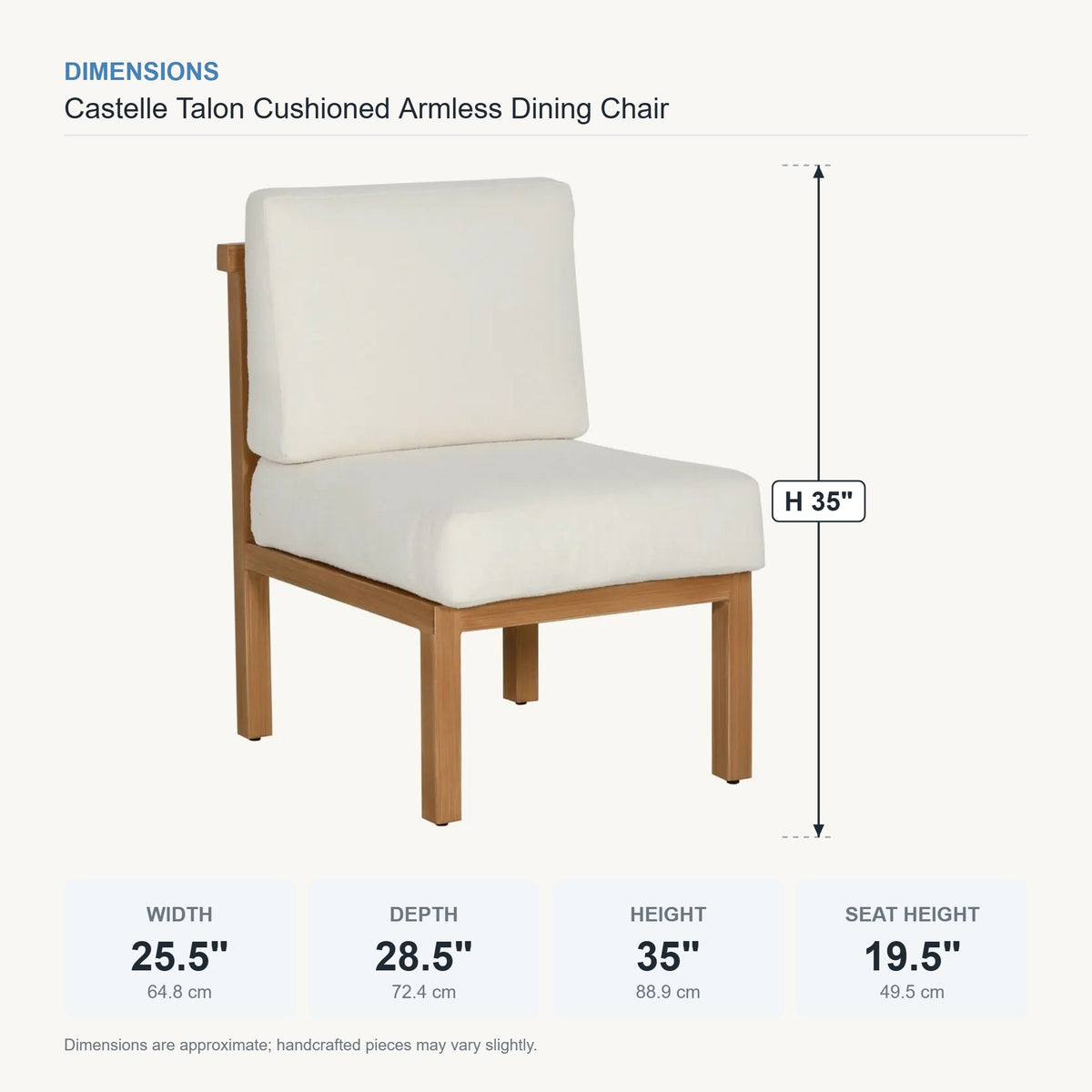 Castelle Talon Cushioned Armless Dining Chair dimensions