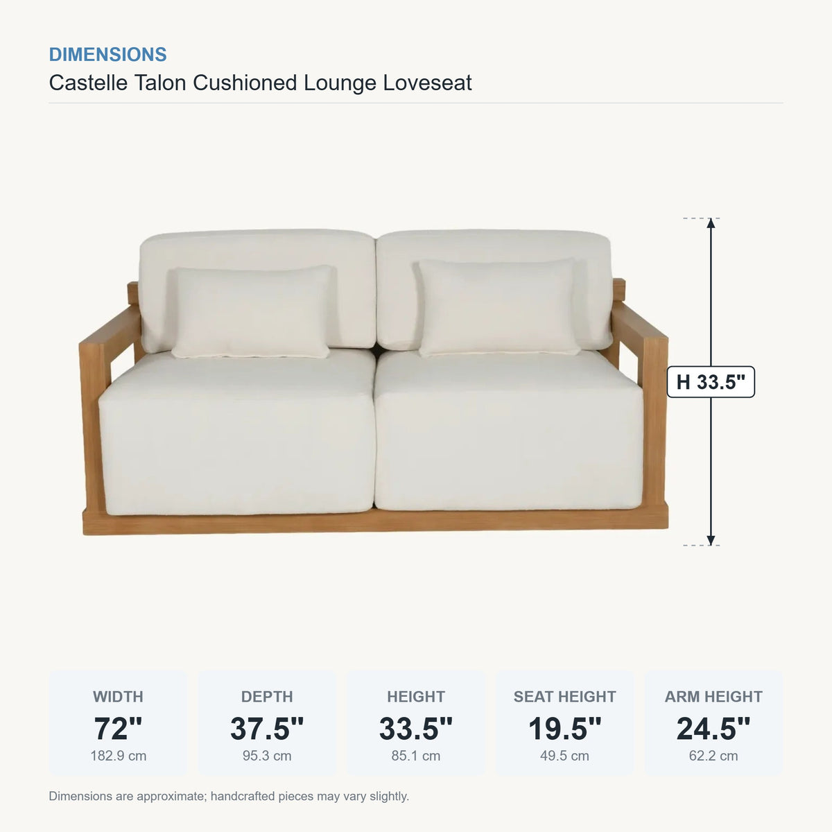 Castelle Talon Cushioned Lounge Loveseat dimensions