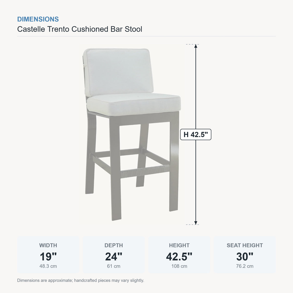 Castelle Trento Cushioned Bar Stool dimensions