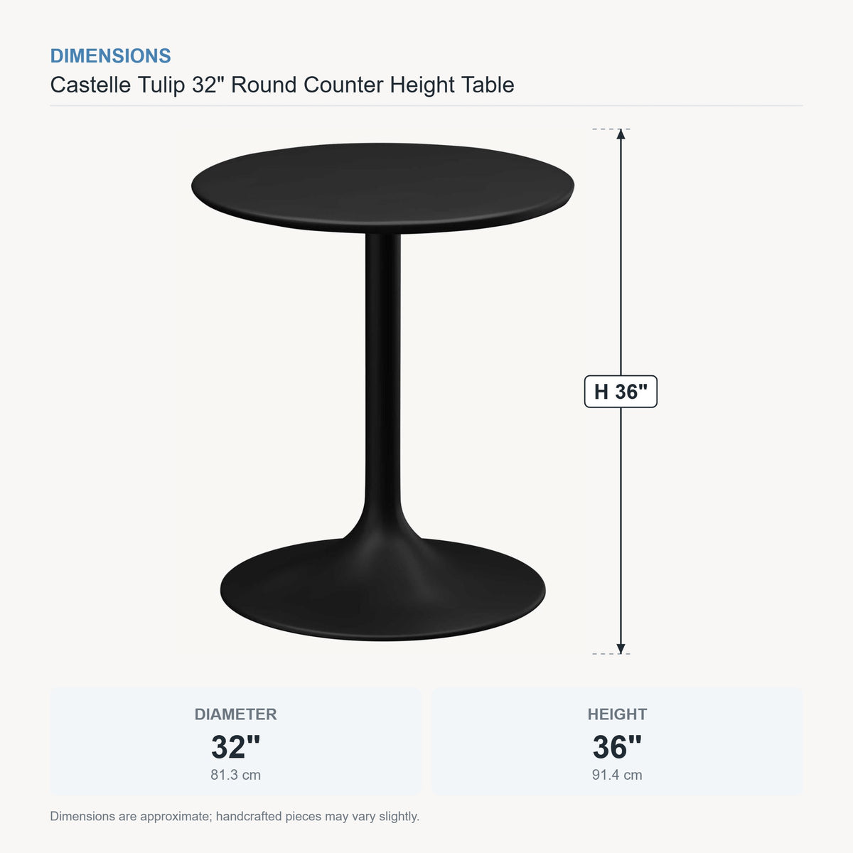 Castelle Tulip 32" Round Counter Height Table dimensions