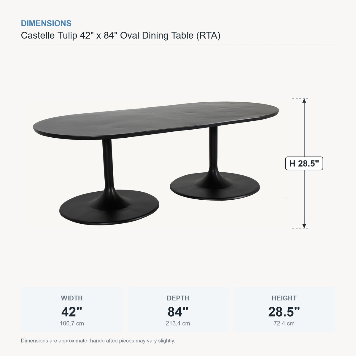 Castelle Tulip 42" x 84" Oval Dining Table (RTA) dimensions