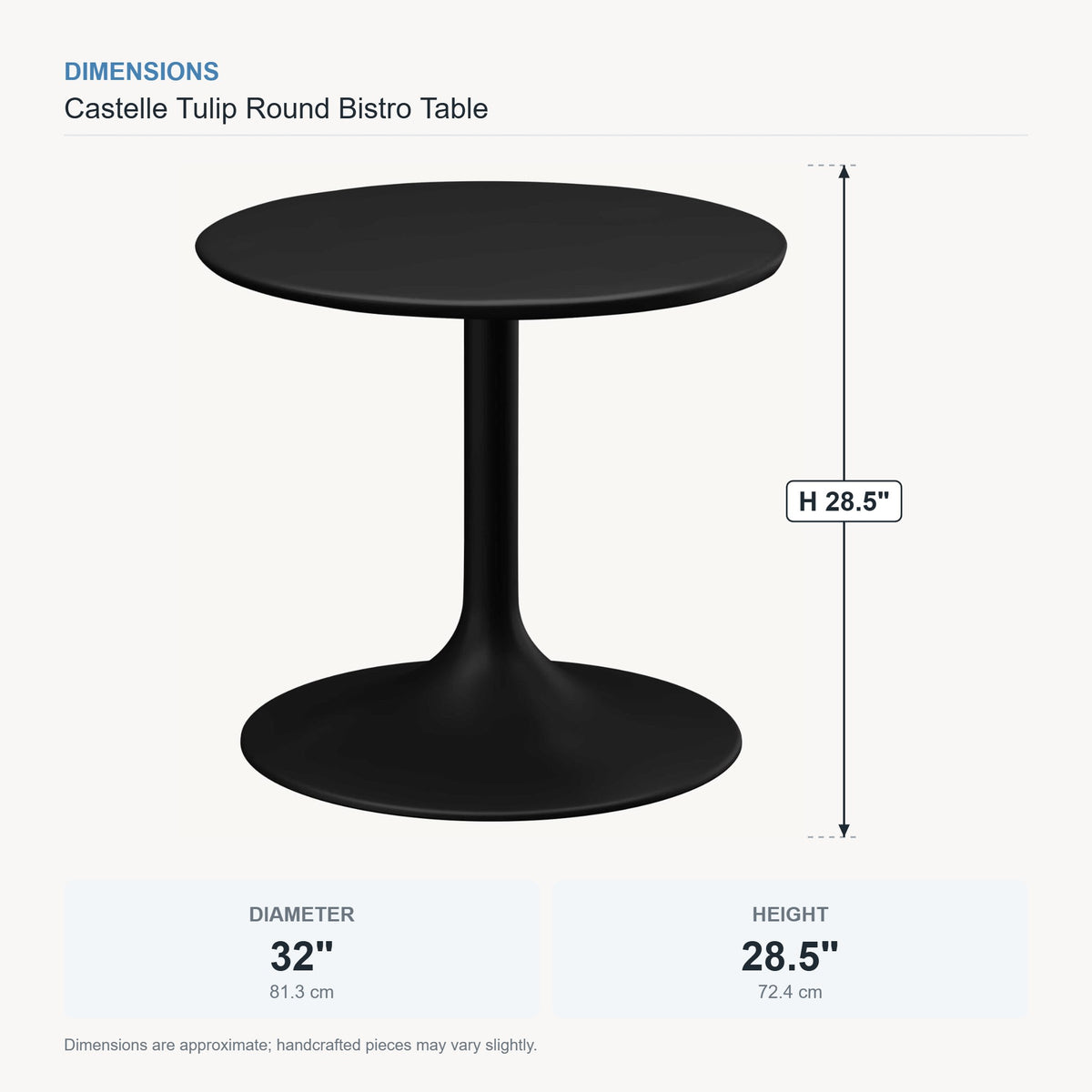 Castelle Tulip Round Bistro Table dimensions