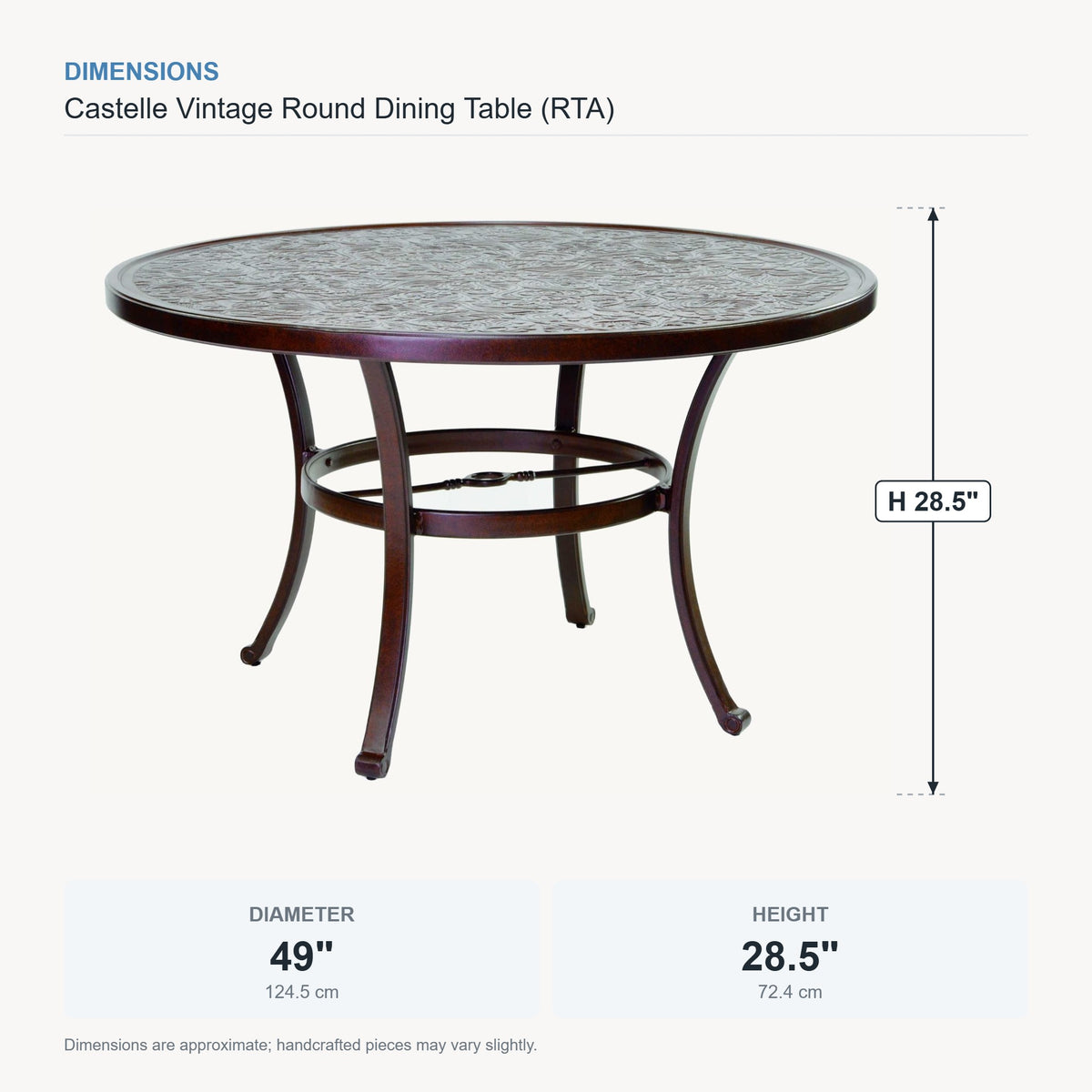 Castelle Vintage Round Dining Table (RTA) dimensions