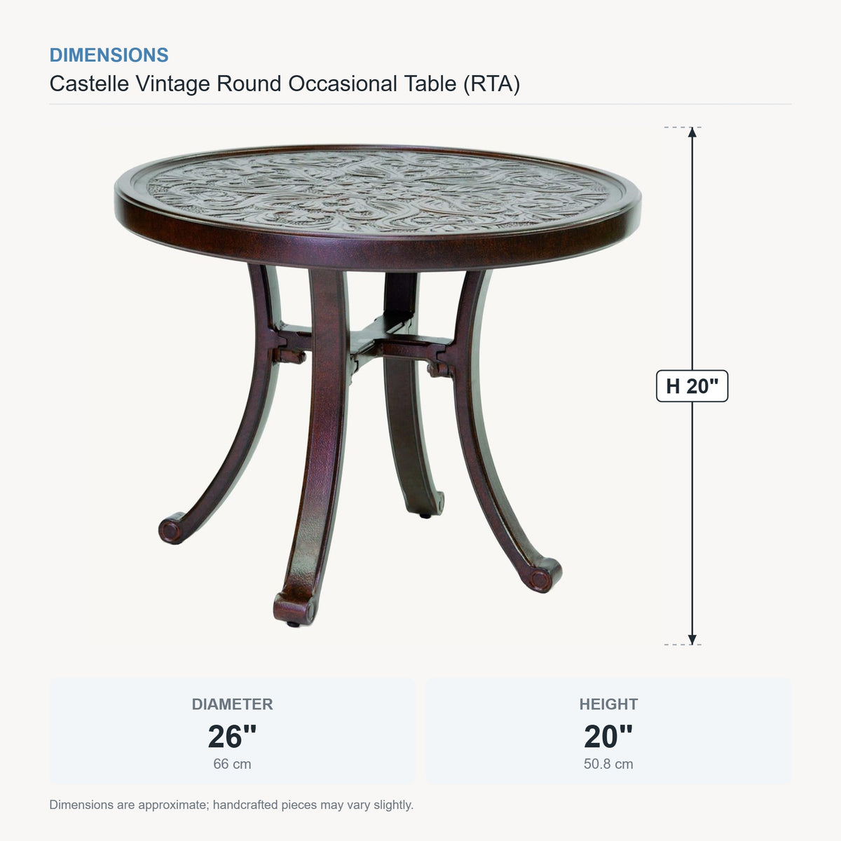 Castelle Vintage Round Occasional Table (RTA) dimensions