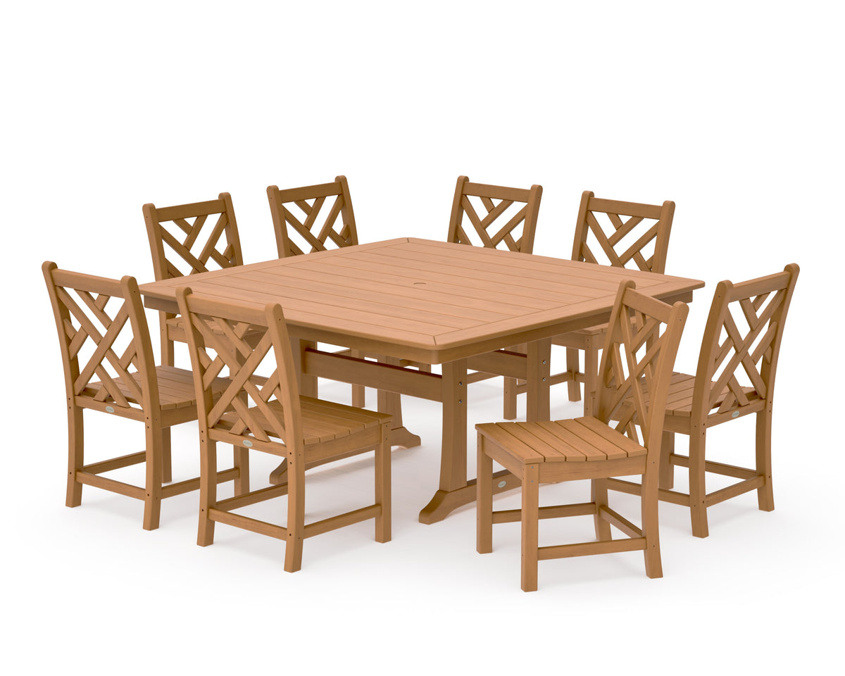 POLYWOOD Chippendale 9-Piece Nautical Trestle Dining Set in Natural