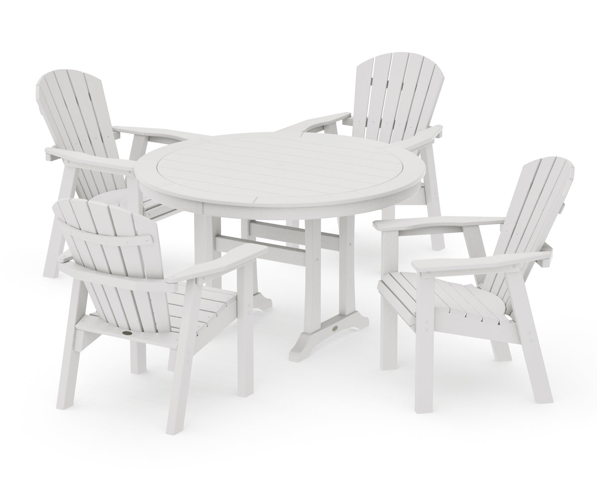 POLYWOOD Seashell 5-Piece Round Dining Set with Trestle Legs in Vintage White