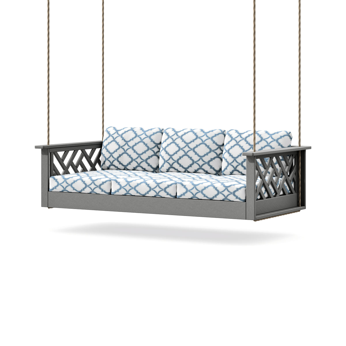 POLYWOOD Chippendale Daybed Swing in Slate Grey / Trellis Sky Blue