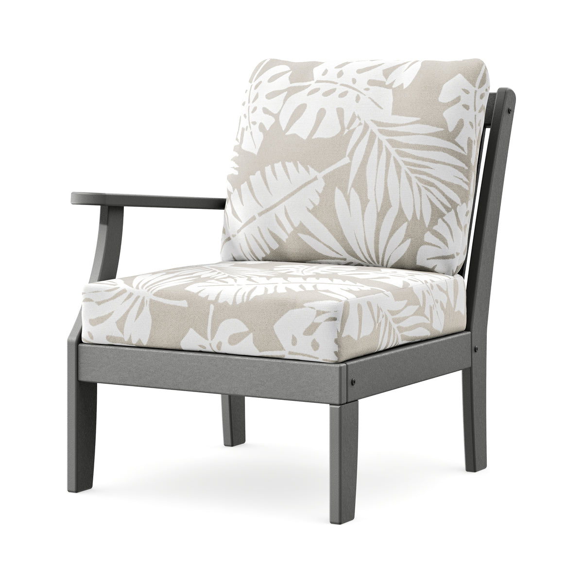 POLYWOOD Braxton Modular Left Arm Chair in Slate Grey / Leaf Dune Burlap