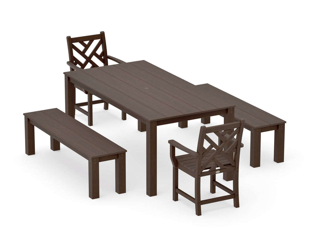 POLYWOOD Chippendale 5-Piece Parsons Dining Set with Benches in Kona