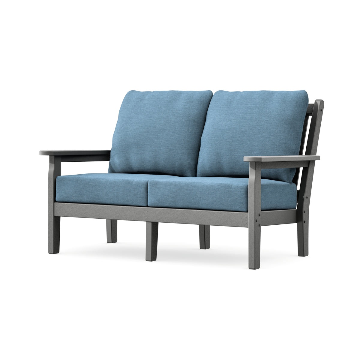 POLYWOOD Chippendale Deep Seating Loveseat in Slate Grey / Sky Blue