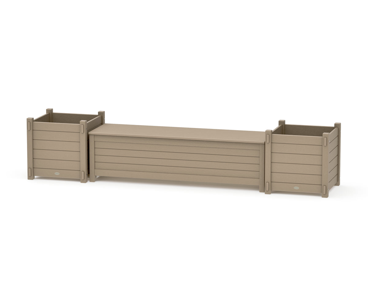 POLYWOOD 60" Nautical Straight Planter Storage Bench Set - Large in Vintage Sahara