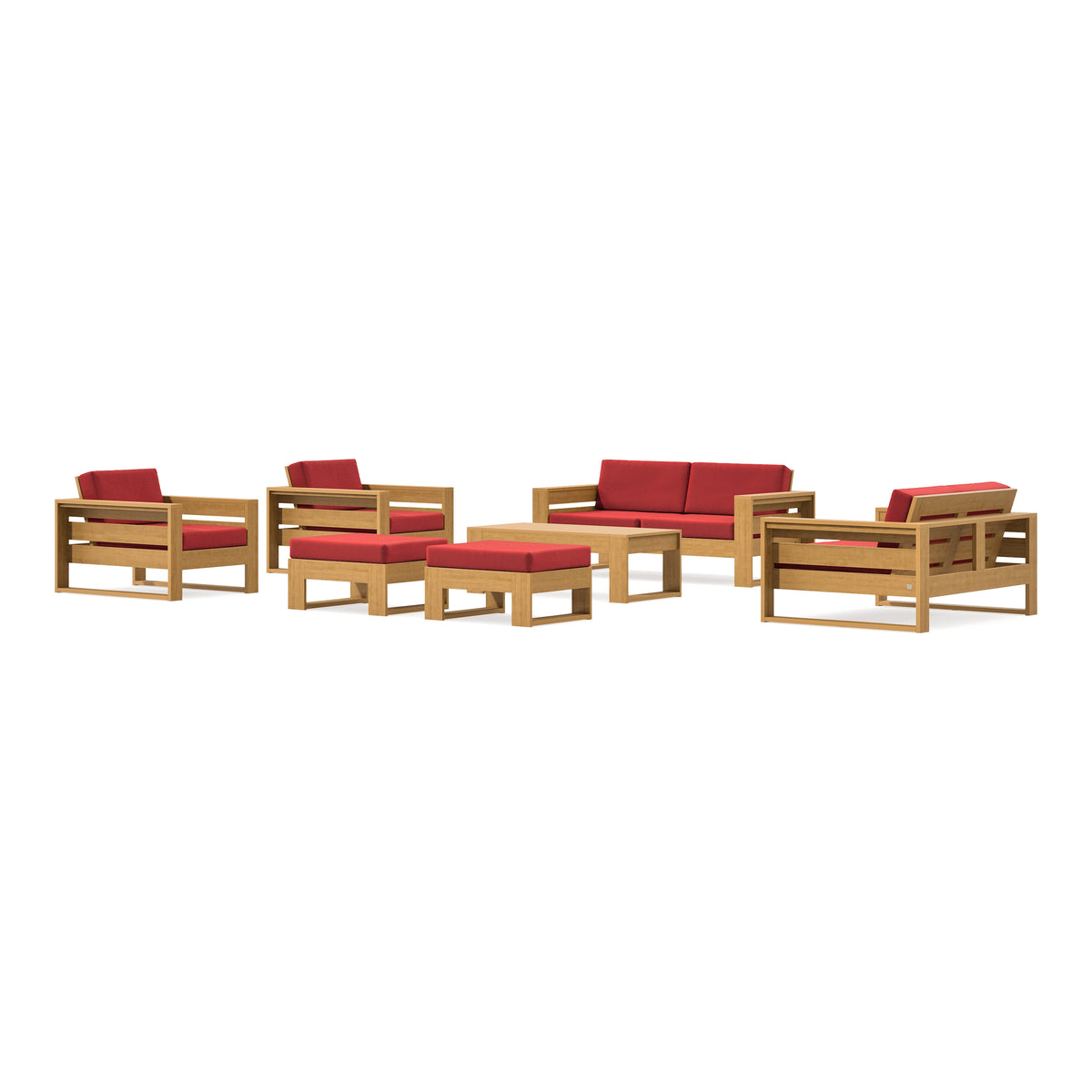 POLYWOOD PW Designer Series Latitude 7-Piece Lounge Loveseat Set in Natural / Crimson Linen