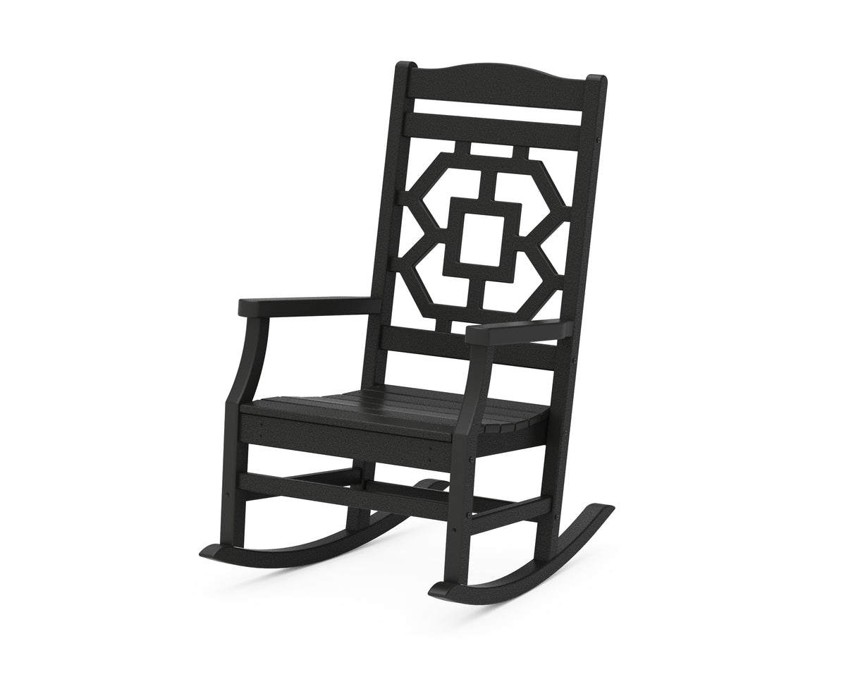 POLYWOOD Chinoiserie Rocking Chair in Black