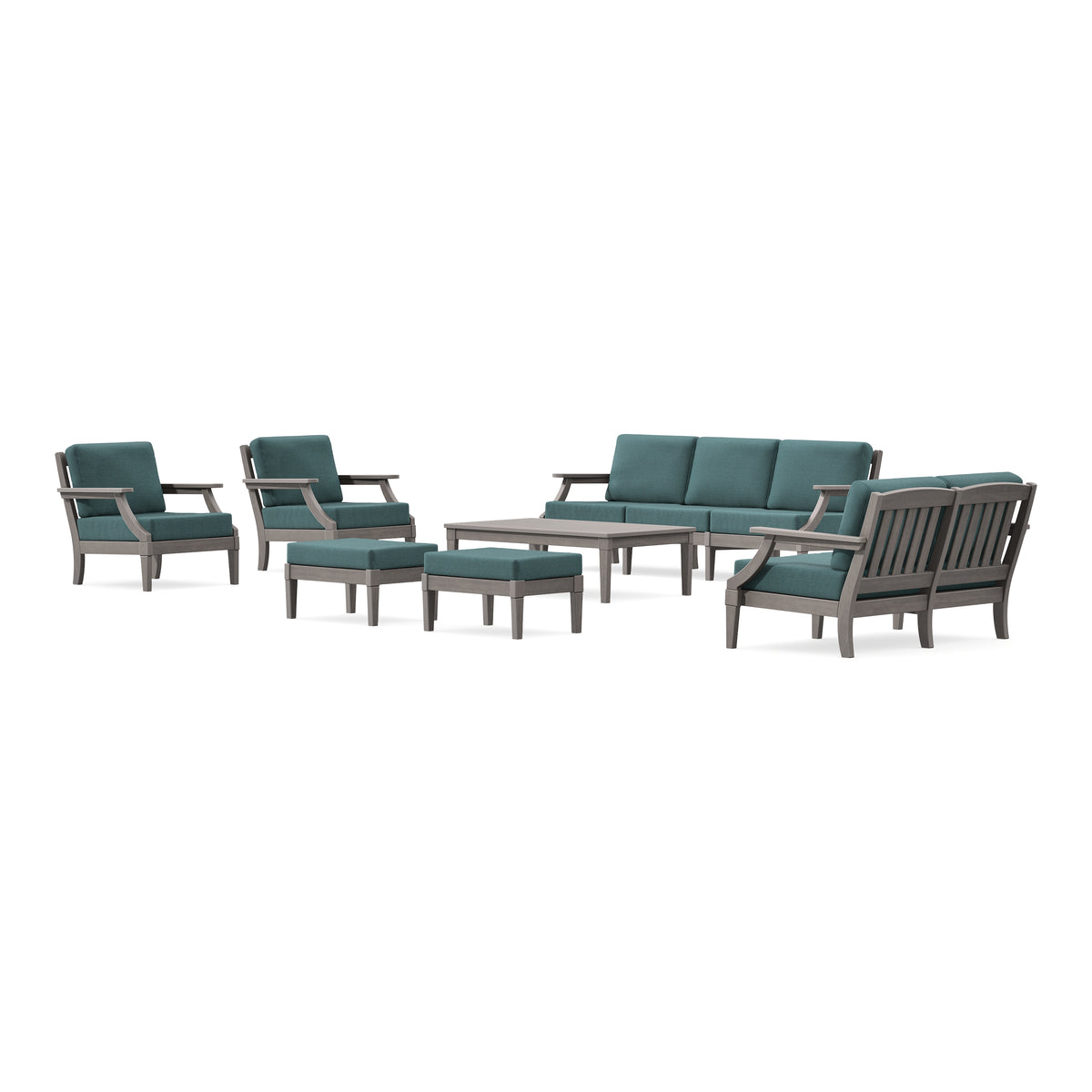 POLYWOOD PW Designer Series Estate 7-Piece Lounge Sofa Set in Driftwood / Ocean Teal