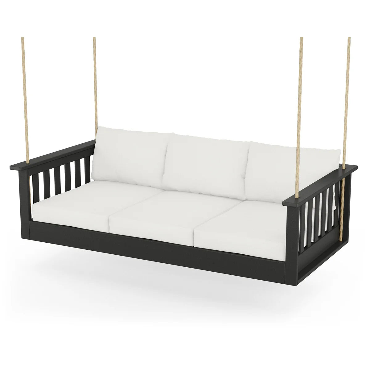 POLYWOOD Vineyard Daybed Swing in Black / Natural Linen