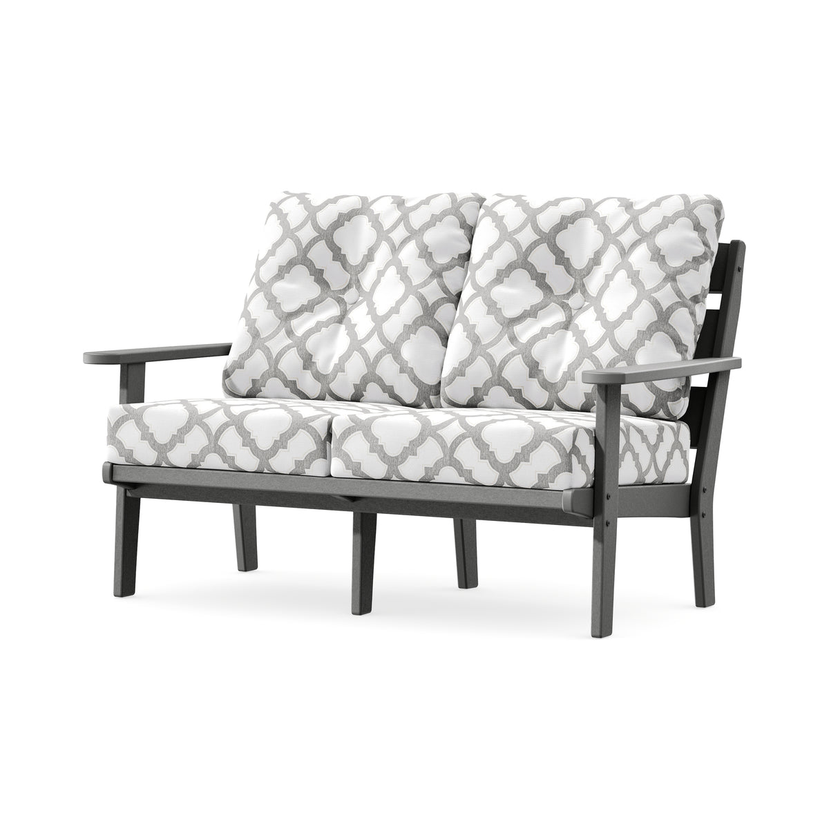 POLYWOOD Lakeside Deep Seating Loveseat in Slate Grey / Trellis Grey Mist