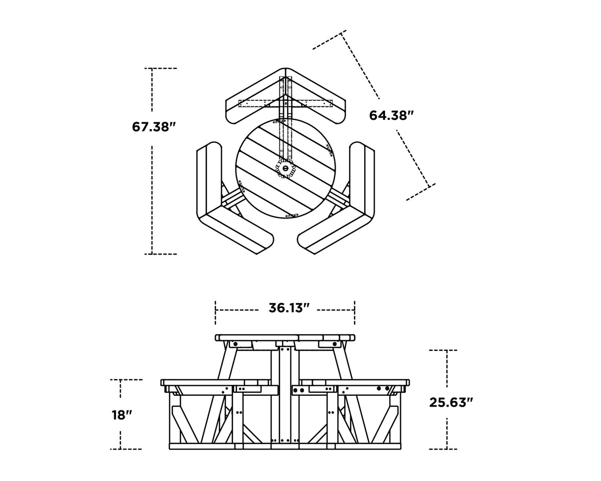 POLYWOOD Park 36" Round Picnic Table dimensions
