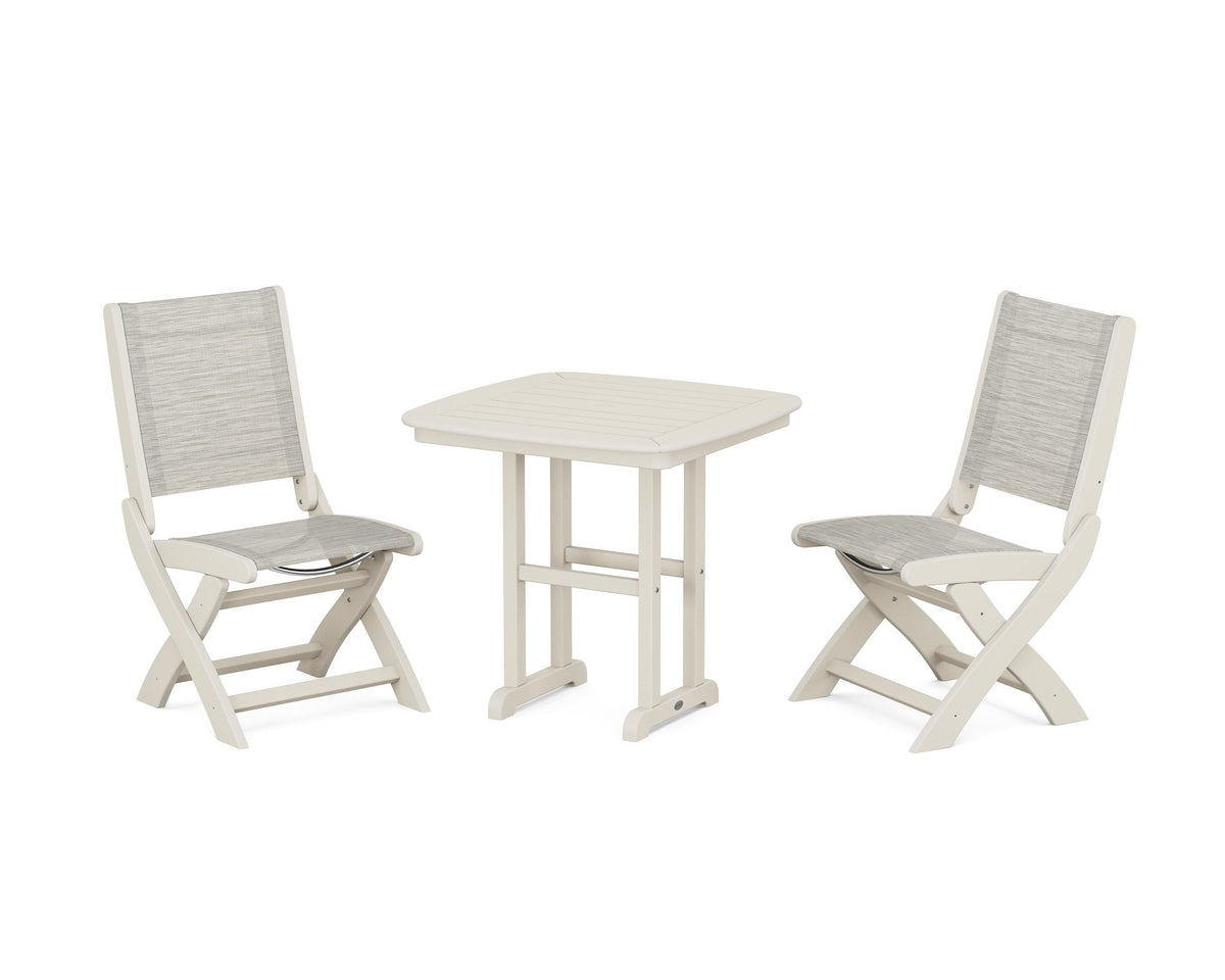 POLYWOOD Coastal Folding Side Chair 3-Piece Dining Set in Sand / Birch