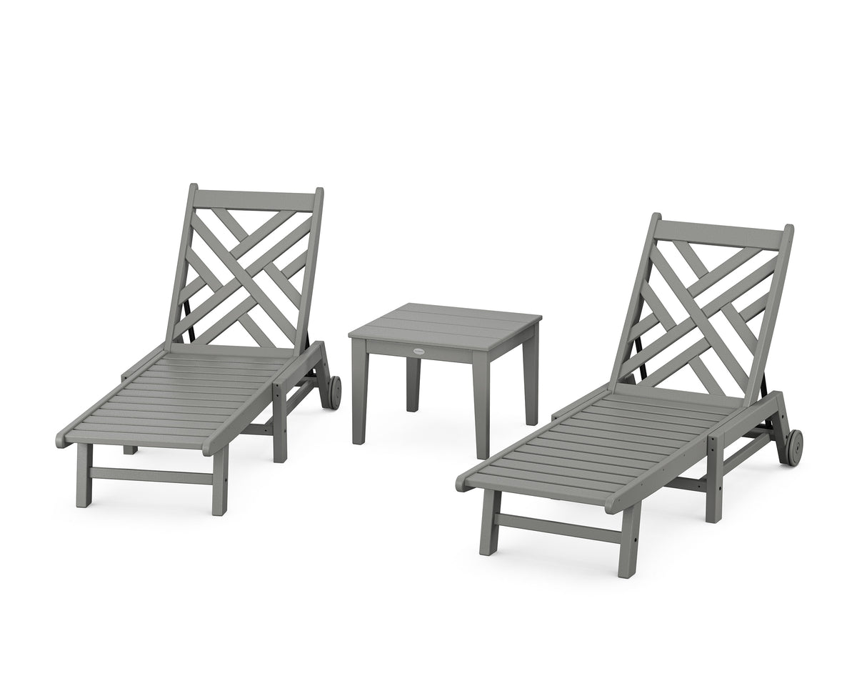 POLYWOOD Chippendale 3-Piece Chaise Set with Wheels in Slate Grey
