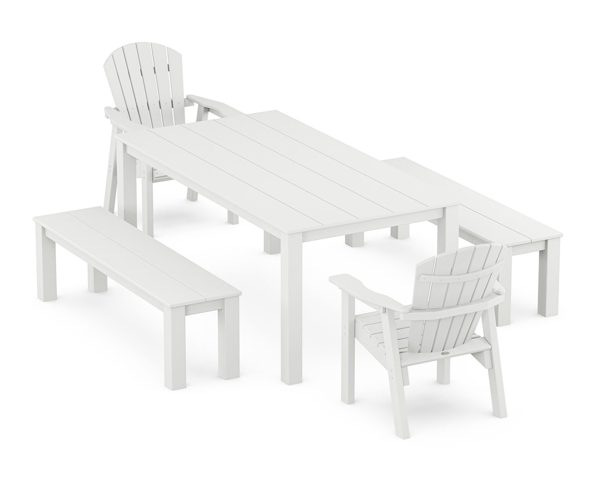 POLYWOOD Seashell 5-Piece Parsons Dining Set with Benches in White