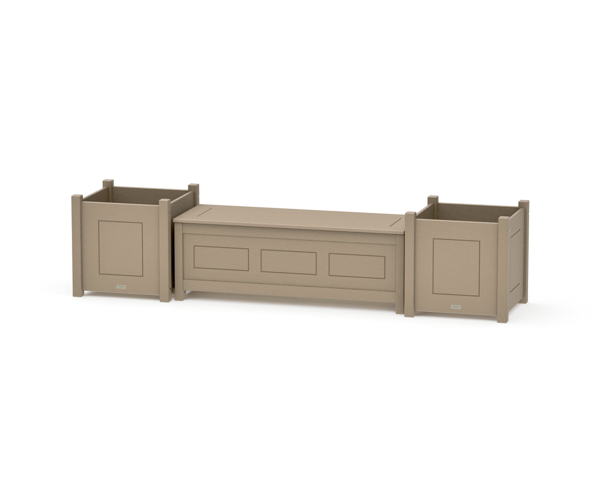 POLYWOOD 48" Country Living Straight Planter Storage Bench Set - Large in Vintage Sahara