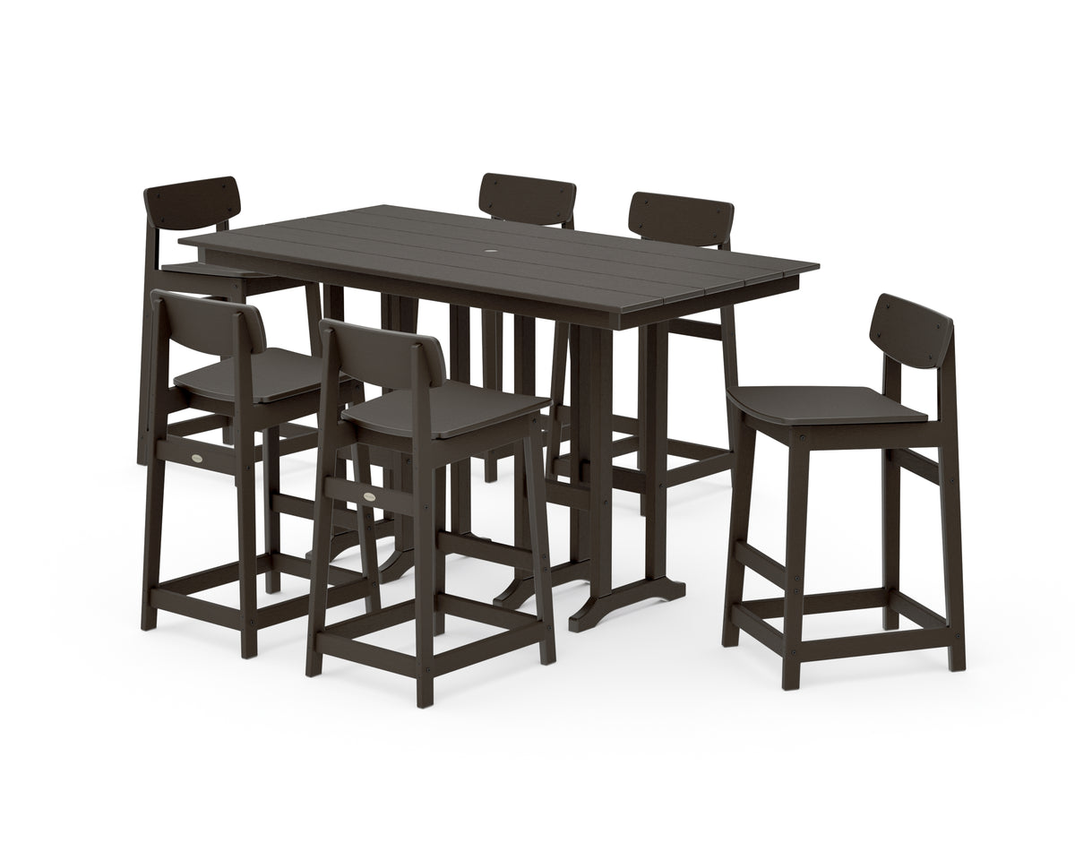 POLYWOOD Modern Studio Urban Lowback Bar Chair 7-Piece Set in Vintage Coffee