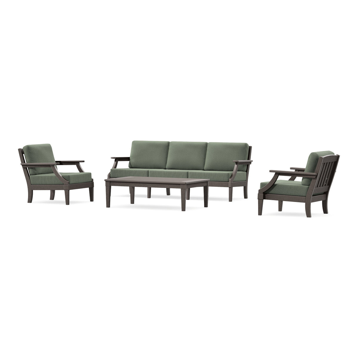 POLYWOOD PW Designer Series Estate 4-Piece Lounge Sofa Set in Vintage Coffee / Cast Sage