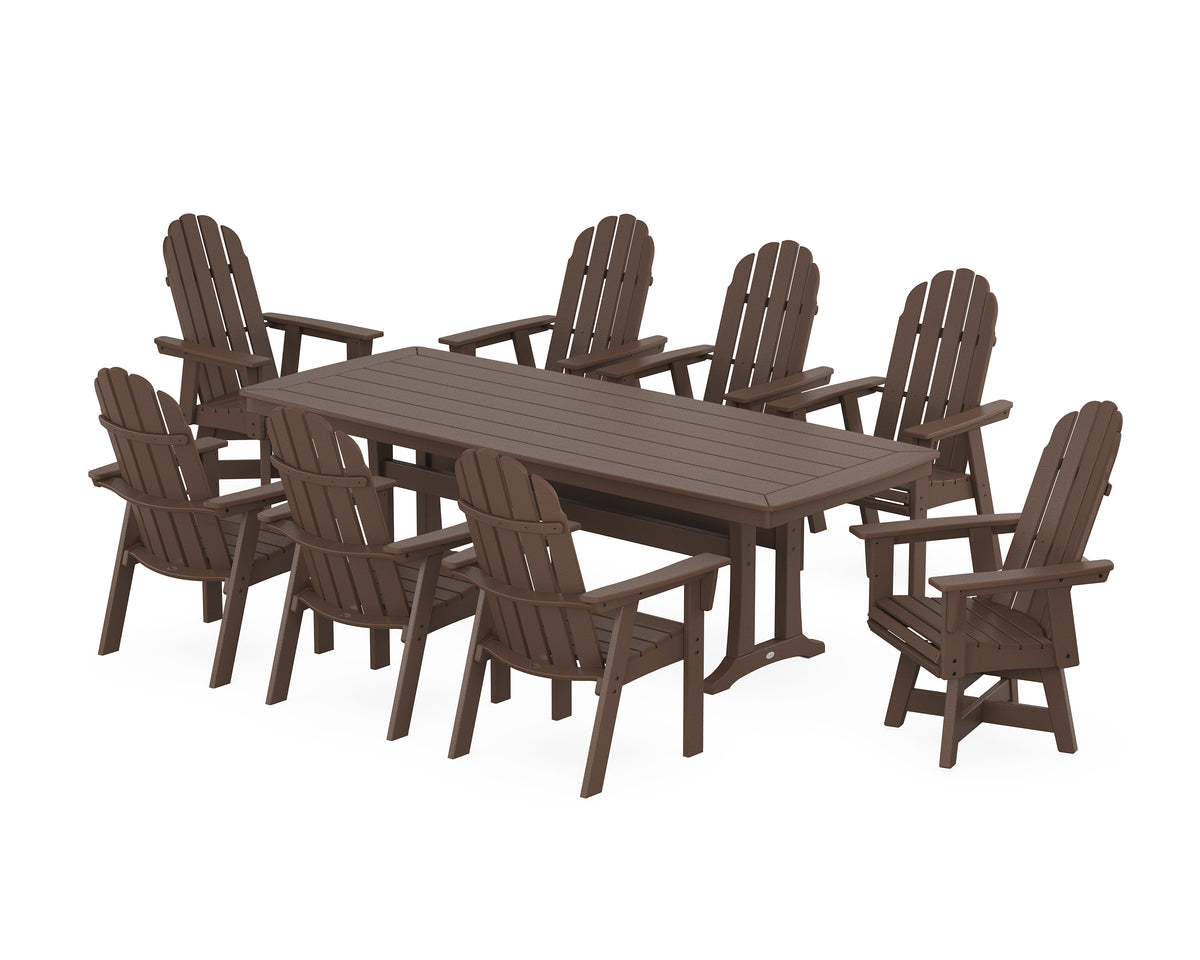 POLYWOOD Vineyard Curveback Adirondack Swivel 9-Piece Dining Set with Trestle Legs in Mahogany