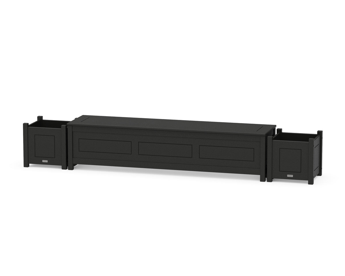 POLYWOOD 72" Country Living Straight Planter Storage Bench Set in Black