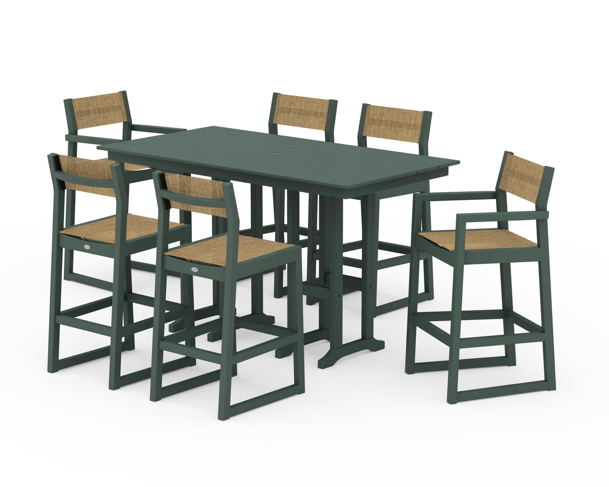 POLYWOOD EDGE Sling 7-Piece Farmhouse Bar Set in Green / Burlap
