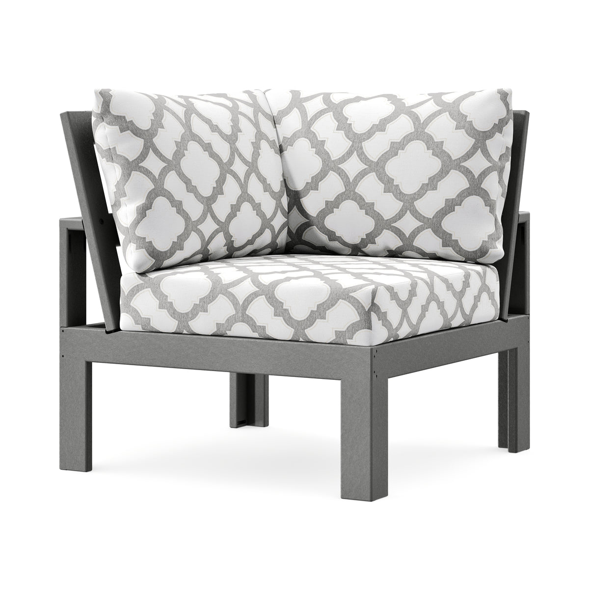 POLYWOOD Modular Corner Chair in Slate Grey / Trellis Grey Mist