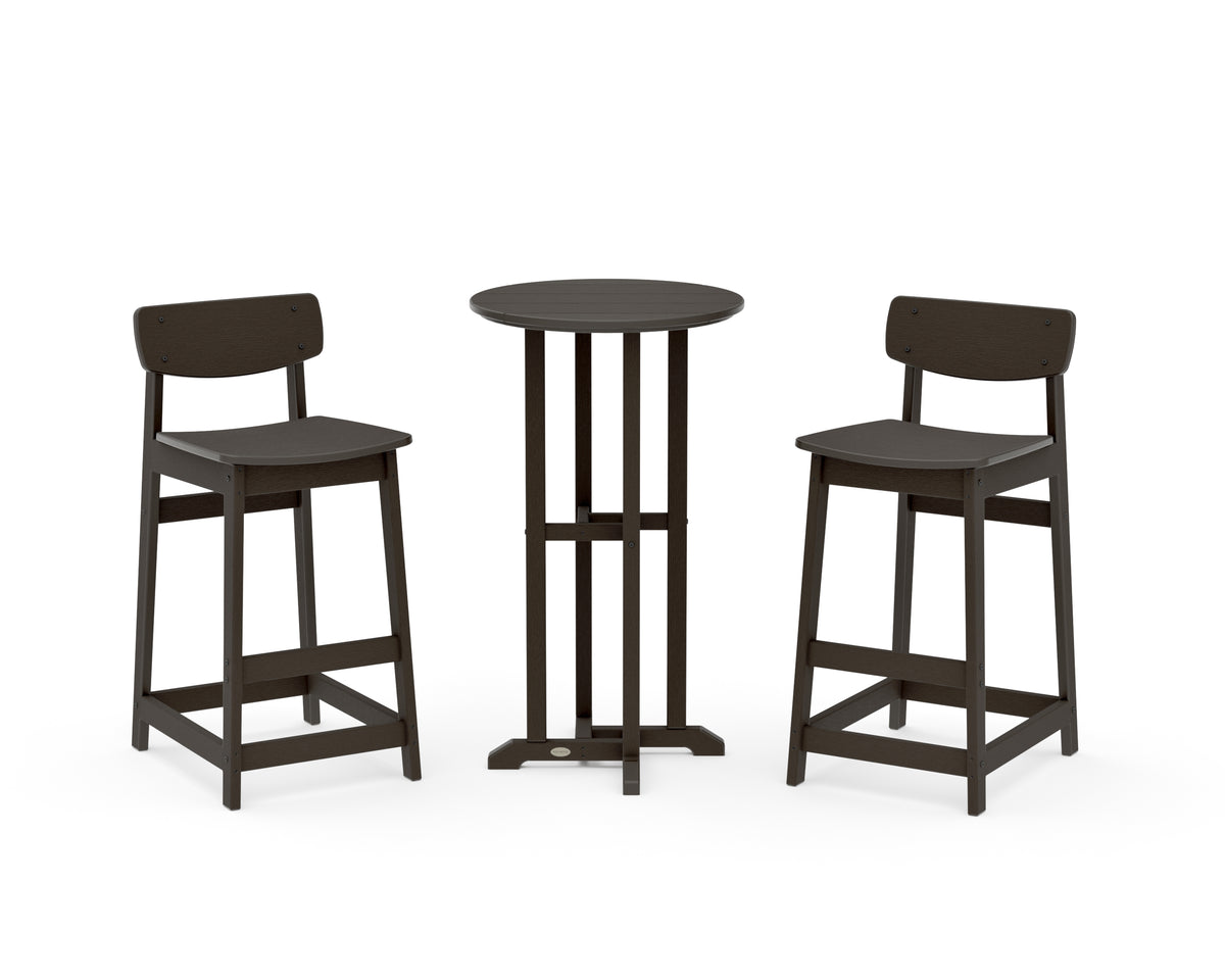 POLYWOOD Modern Studio Urban Lowback Bar Chair 3-Piece Bistro Set in Vintage Coffee