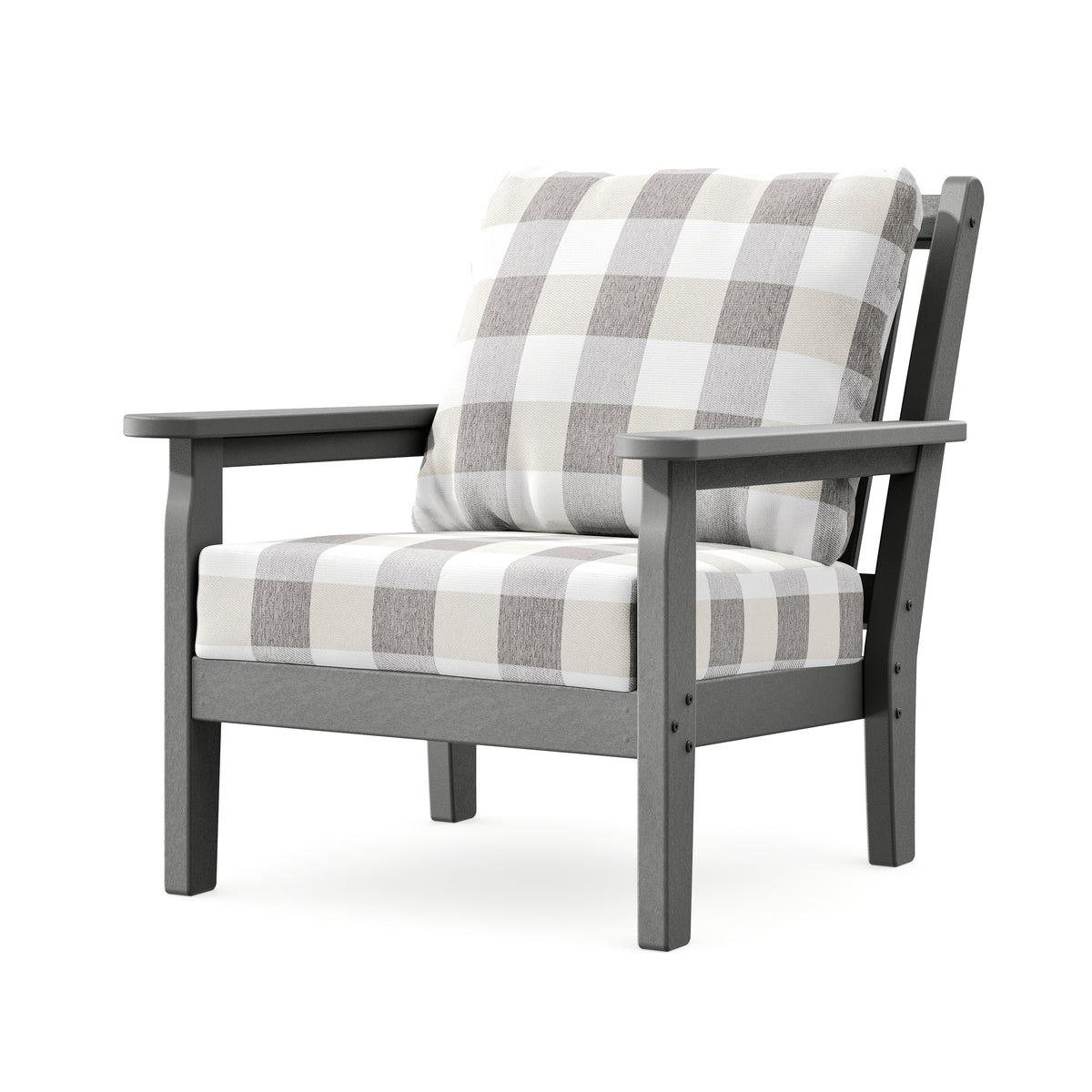 POLYWOOD Chippendale Deep Seating Chair in Slate Grey / Buffalo Plaid Grey Mist