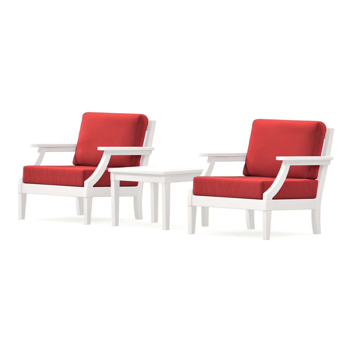 POLYWOOD PW Designer Series Estate 3-Piece Lounge Chair Set in Vintage White / Crimson Linen