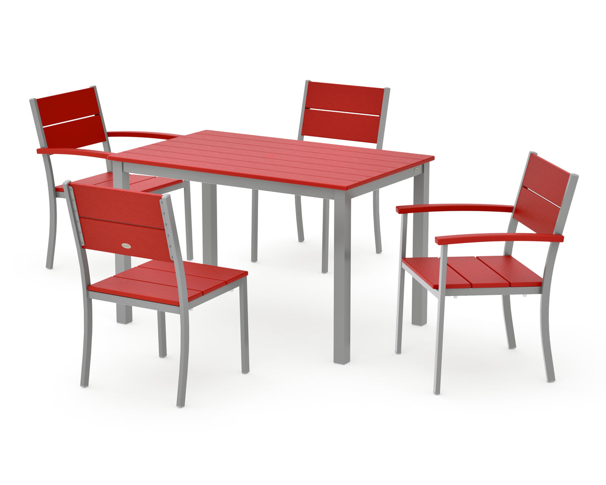 POLYWOOD Main Street 5-Piece Dining Set with Main Street 30 x 48 Dining Table in Silver / Sunset Red