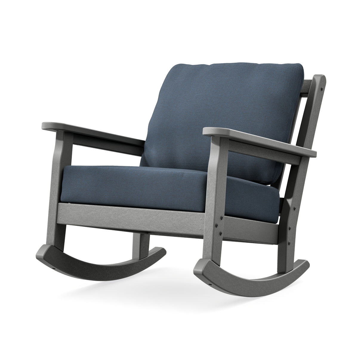 POLYWOOD Chippendale Deep Seating Rocking Chair in Slate Grey / Marine Indigo