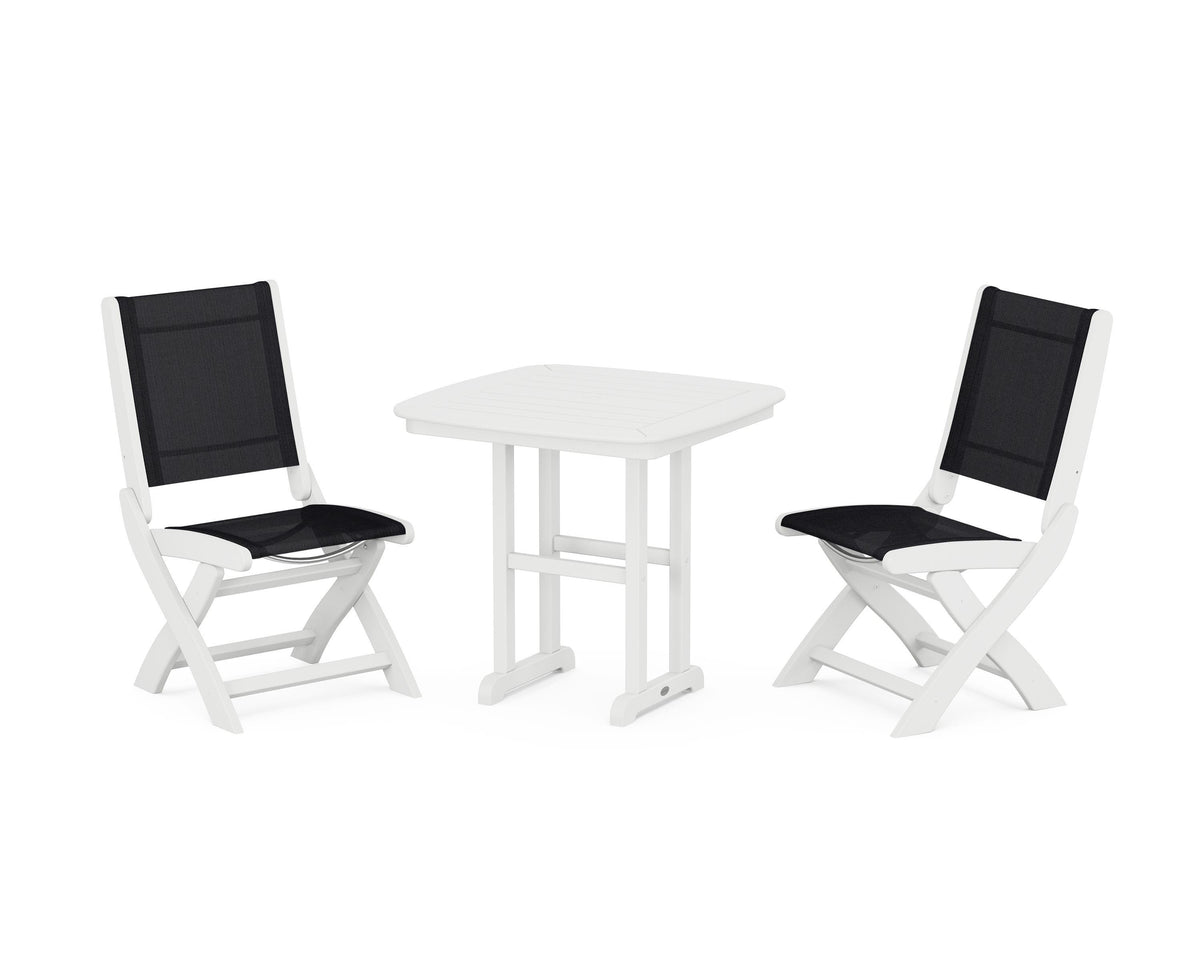 POLYWOOD Coastal Folding Side Chair 3-Piece Dining Set in White / Black