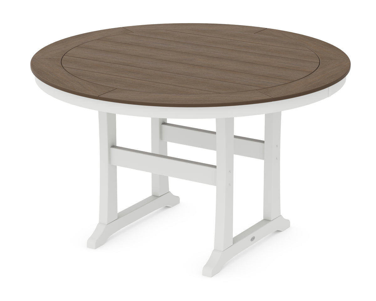 POLYWOOD Nautical Trestle 60" Round Counter Table in White / Kona