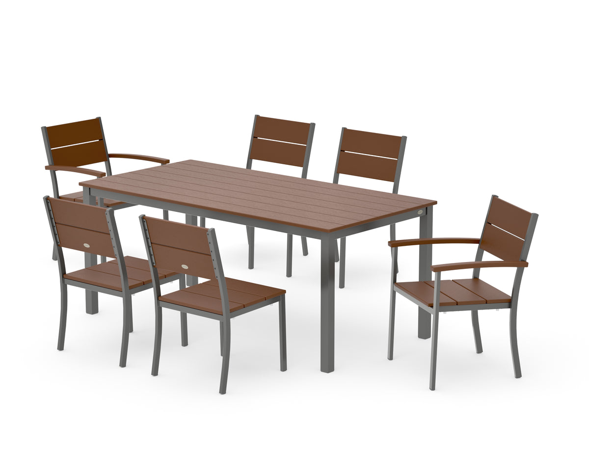 POLYWOOD Main Street 7-Piece Dining Set with Main Street 36" x 72" Dining Table in Charcoal / Teak