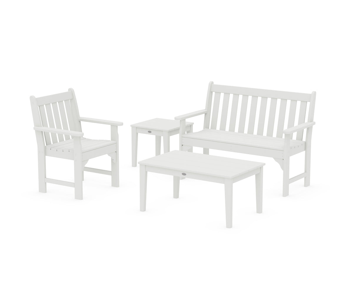 POLYWOOD Vineyard 4-Piece Bench Seating Set in Vintage White