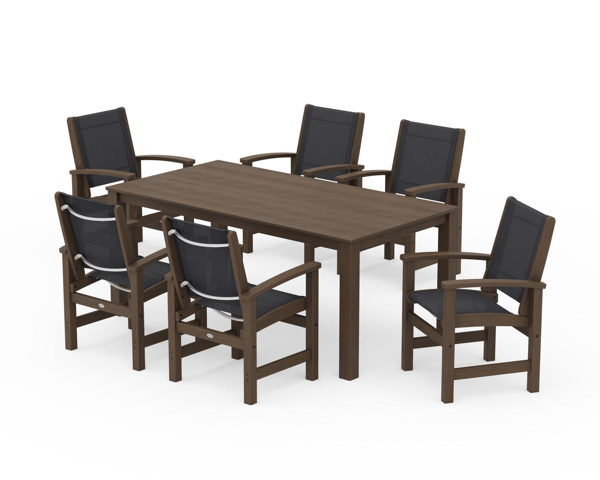POLYWOOD Coastal 7-Piece Parsons Dining Set in Kona / Black